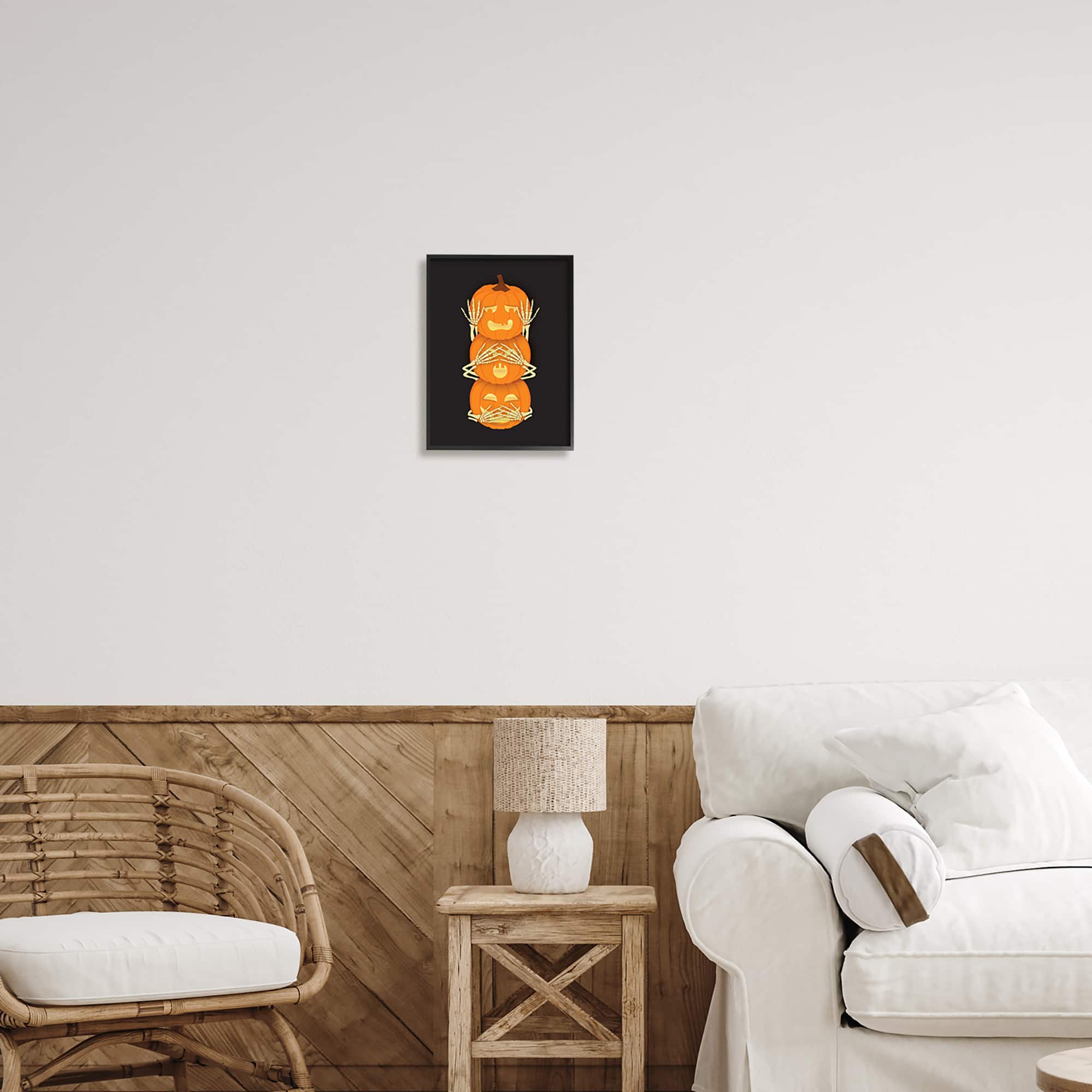 Stupell Industries Hear See Speak No Evil Pumpkins Framed Giclee Art